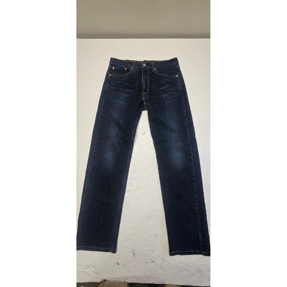 Levis 505 Regular Fit Jeans Mens 33x32 Dark Wash Indigo Straight Leg Denim
